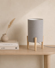 Albetree wooden tripod table lamp with grey fabric shade