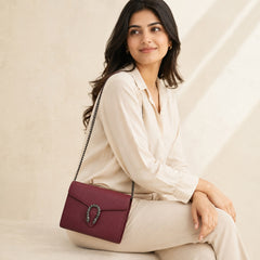 Aretha wine berry leather crossbody bag with chain strap