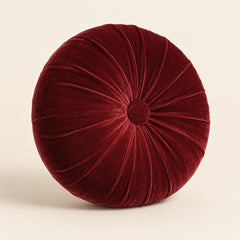 Round wine red velvet decorative cushion 38 cm