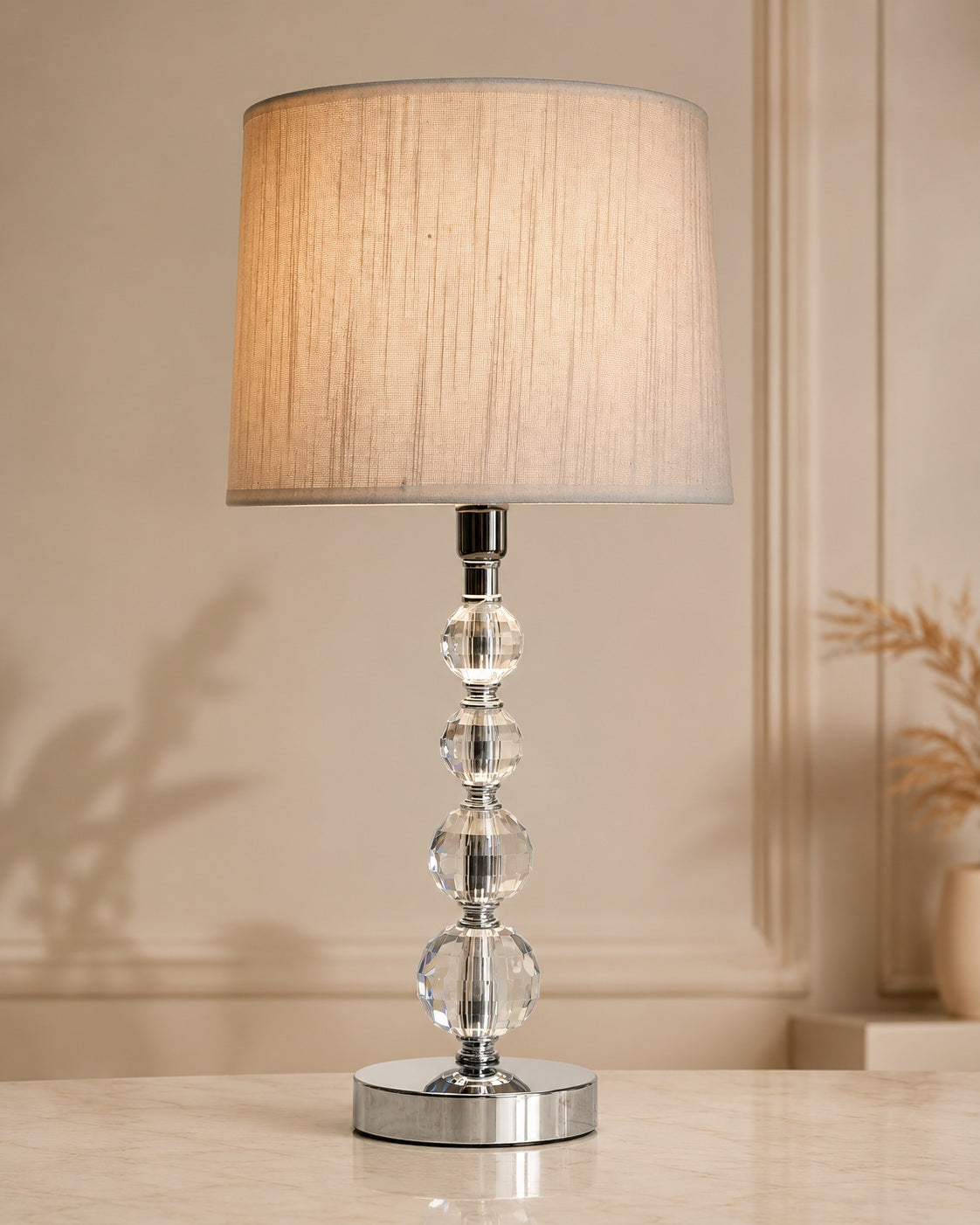 Crystal glass lamp base with silver metal finish