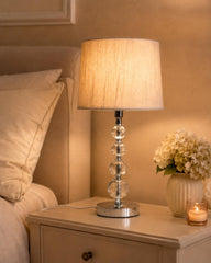 Silver glass table lamp for bedroom dresser or side table