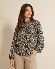 Dames blouse met stand collar tie neckline