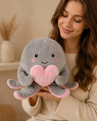 Need U Octopus Plush Toy – Grey & Pink Heart