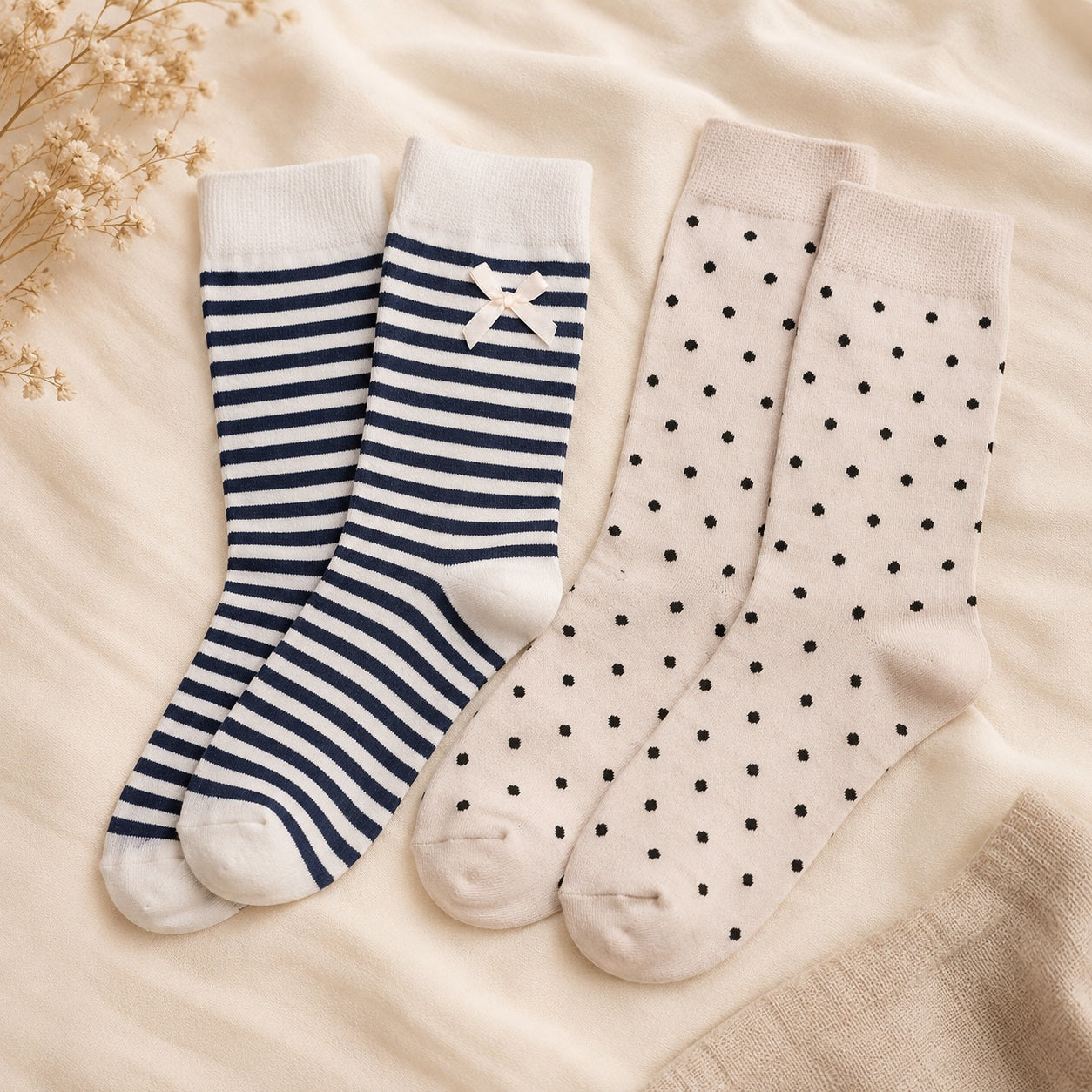 Nessa girls socks 2 pair set with stripes and polka dots size 34 36