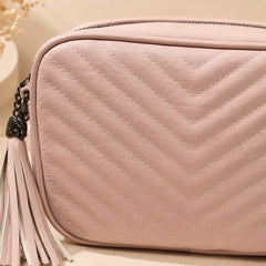 Serilda leather camera bag with chevron stitching