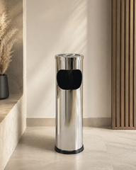 Silver freestanding ashtray with litter bin