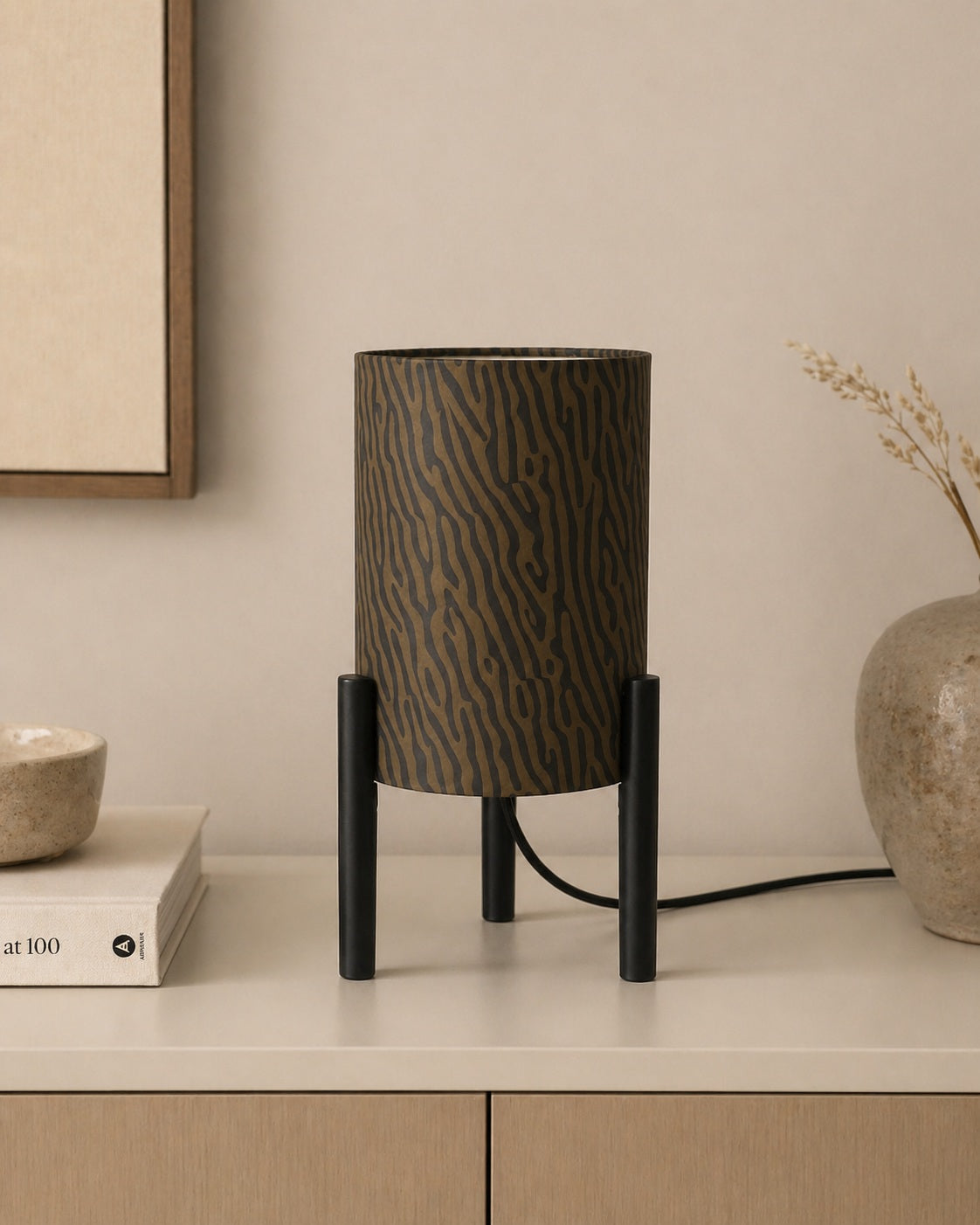 Bowser black and gold tripod table lamp