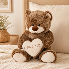 Brown teddy bear with I Love You heart