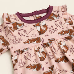 GOTS-certified baby girl dress with fox print size 50 56