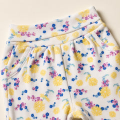 Wit baby broek met geel roze blauw bloemen