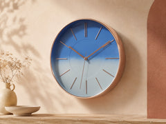 Blue and light blue wall clock with rose gold hands