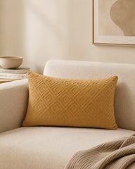 Vendel yellow velvet lumbar pillow with geometric diamond pattern