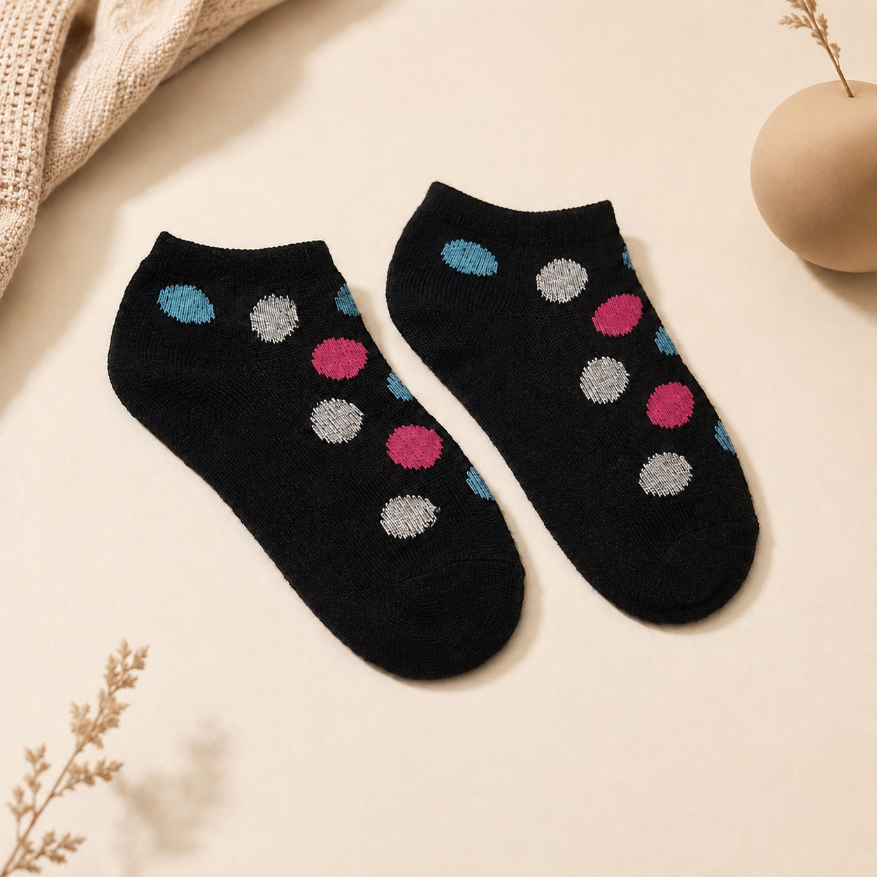 Asima meisjes sneakersocks grijs roze zwart polka dot ontwerpen