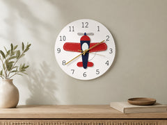 Houten children’s wandklok met vliegtuig design