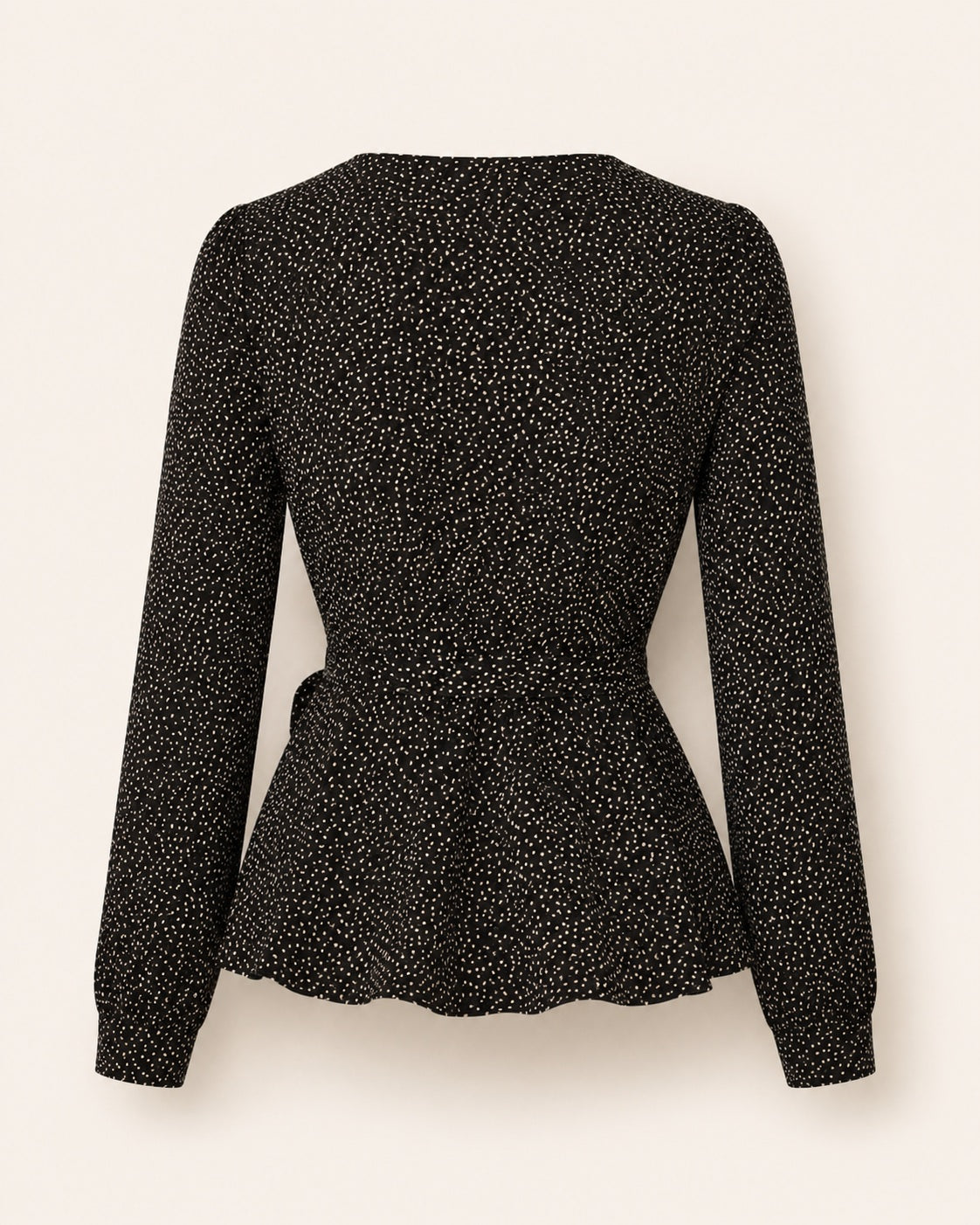 Black viscose peplum top with tie waist