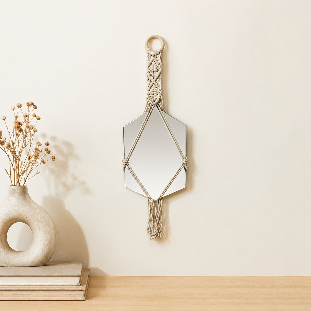 Chasna beige macramé wall spiegel