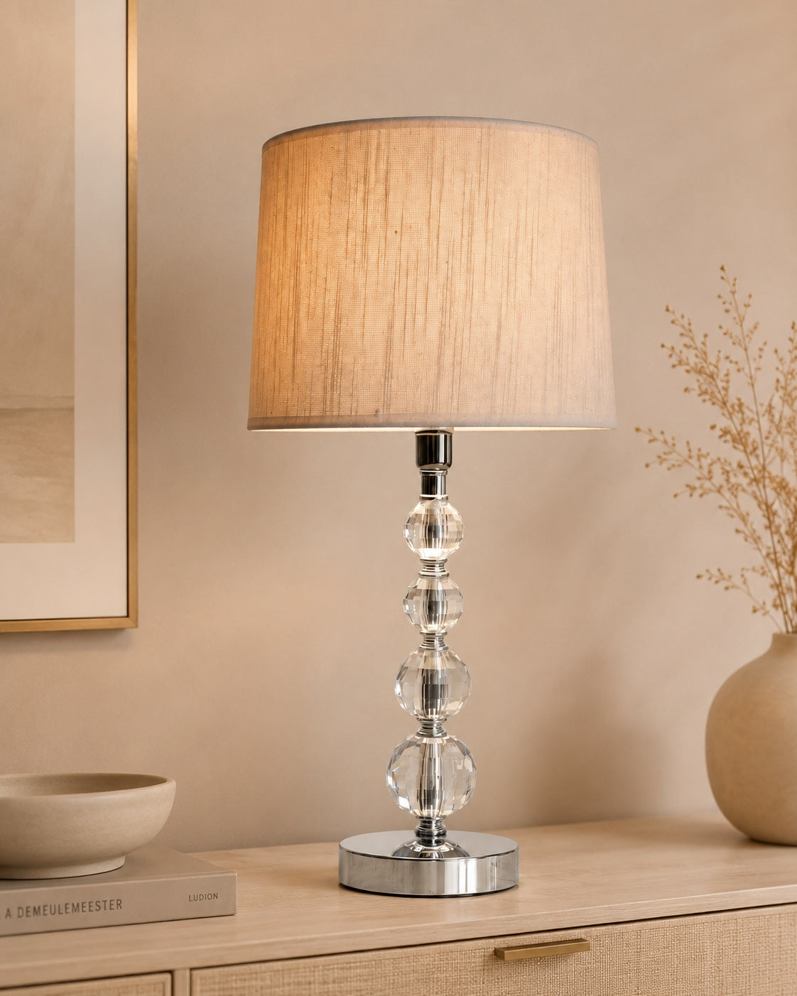 Silver crystal lamp base with on off switch cord