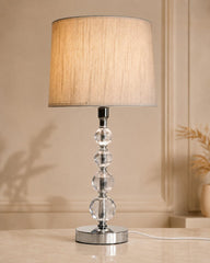 Decorative silver and glass table lamp with faceted orbs