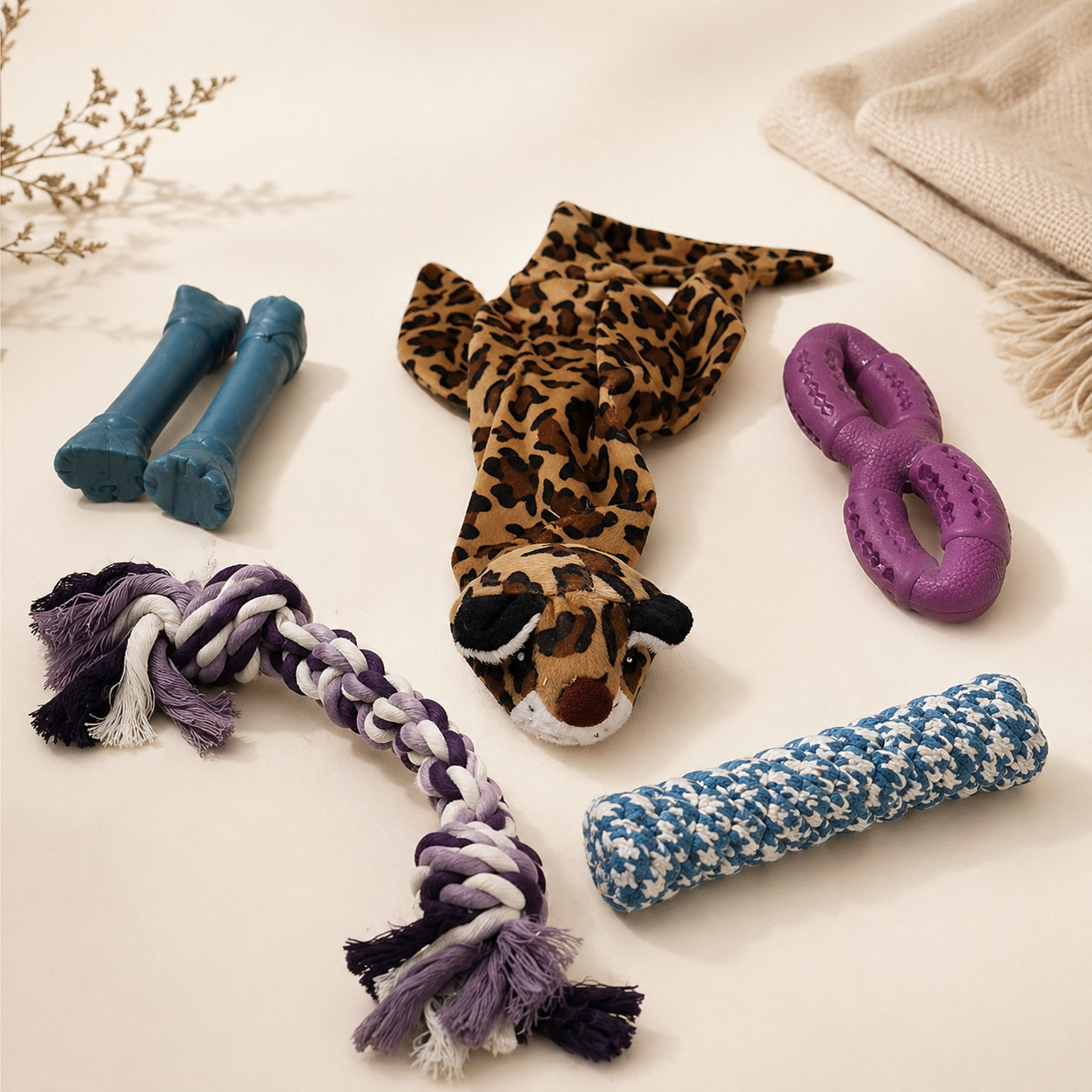 Interactive hond speelgoed set met squeaker touw bones
