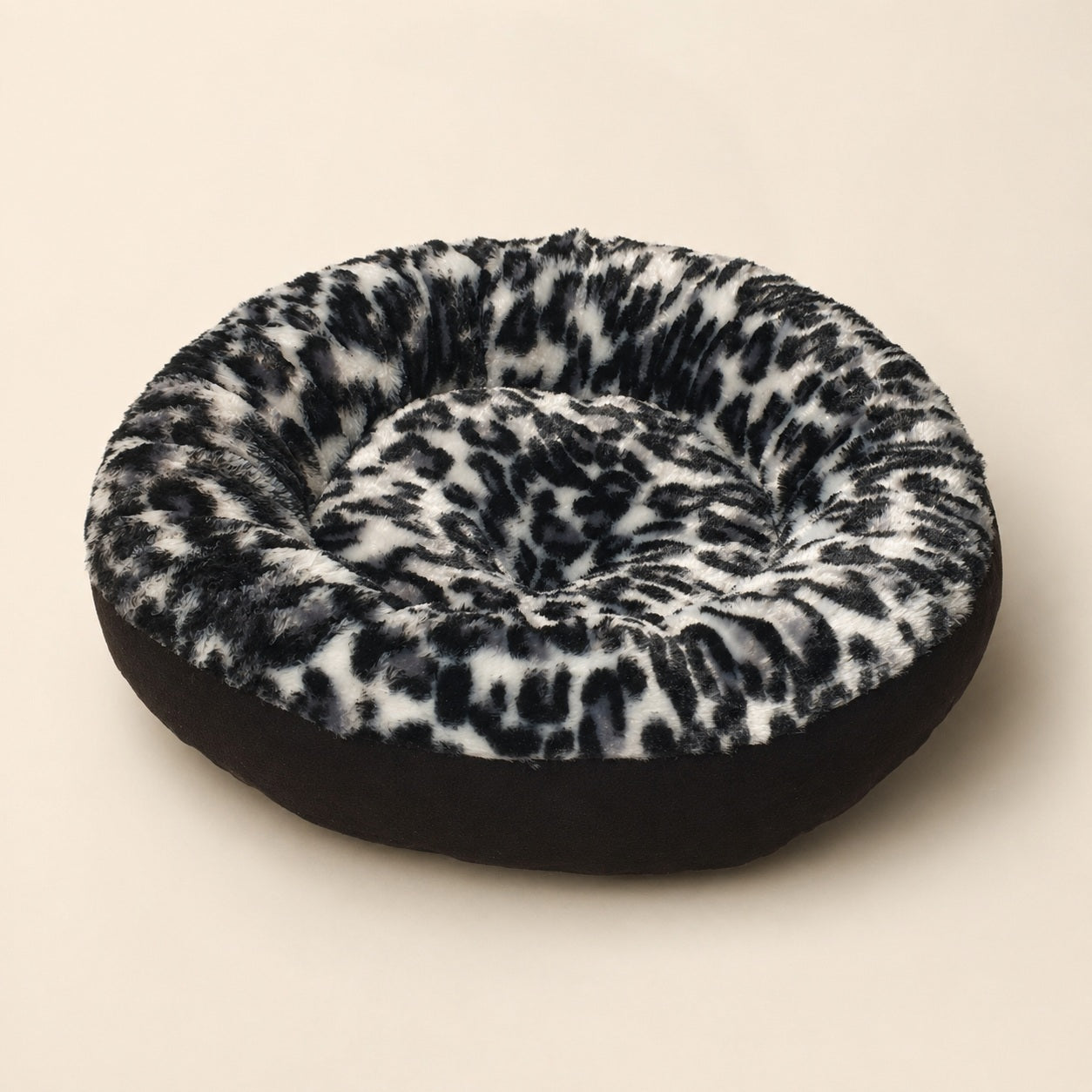 Rond zwart wit pet bed met verhoogd edge