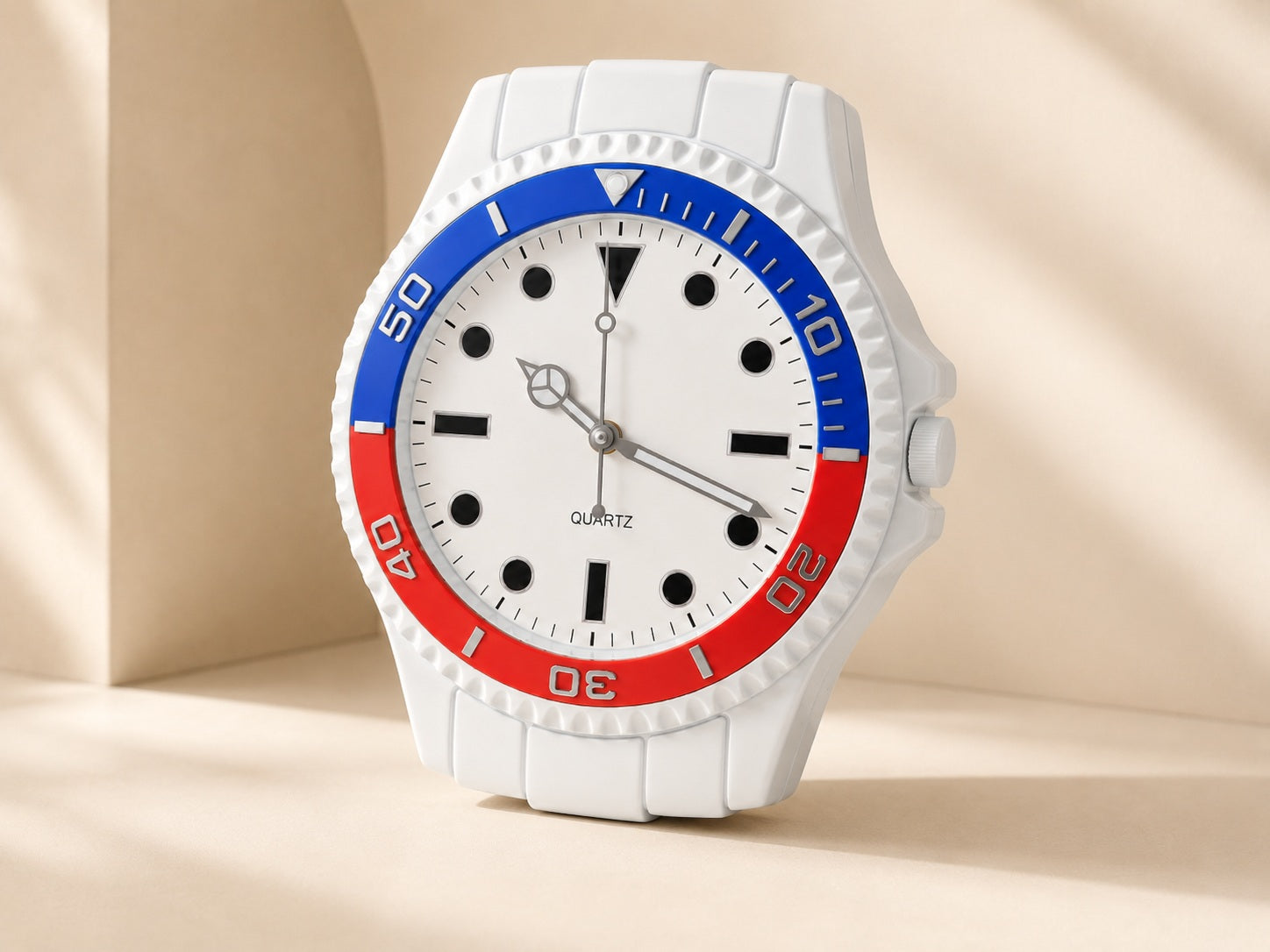 Large wall clock shaped like a sporty wristwatch