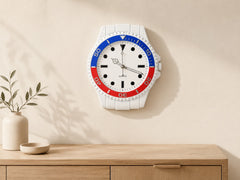Elayne quartz wall clock with blue and red bezel