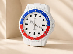 Large wall clock shaped like a sporty wristwatch