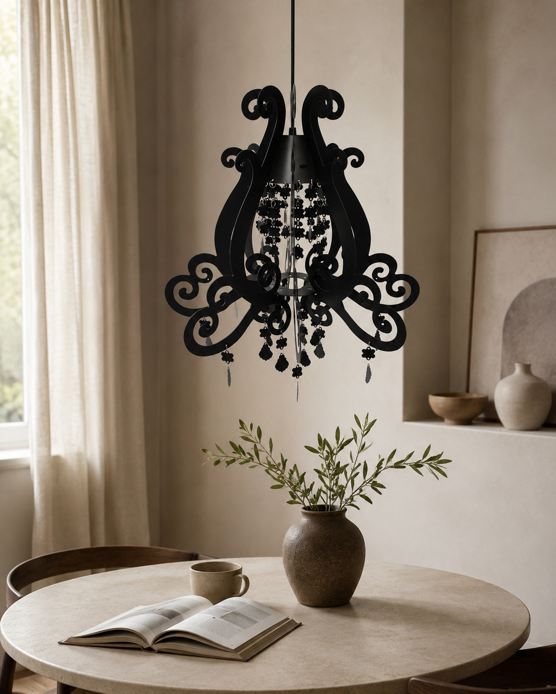 Fayette black baroque pendant lamp with decorative ornaments