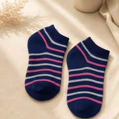 Girls socks 3 pack with grey navy striped and blue polka dot designs