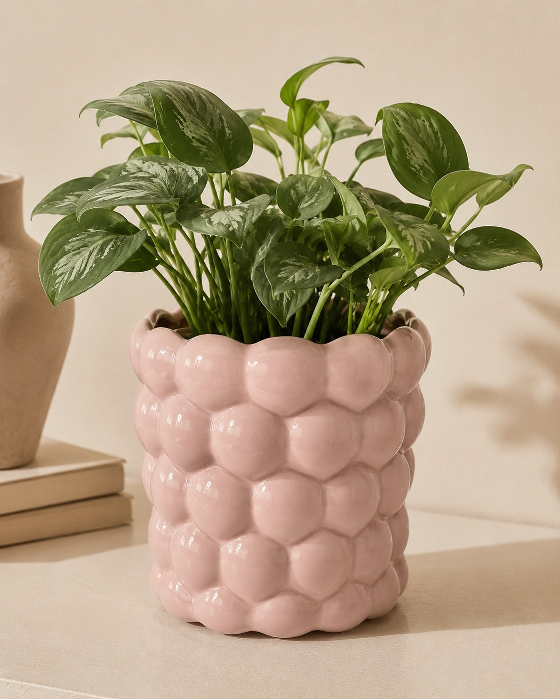 Kady handmade pink ceramic flowerpot with bubble relief