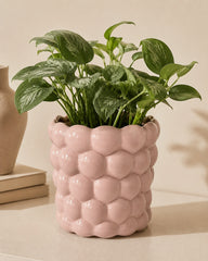 Kady handmade pink ceramic flowerpot with bubble relief