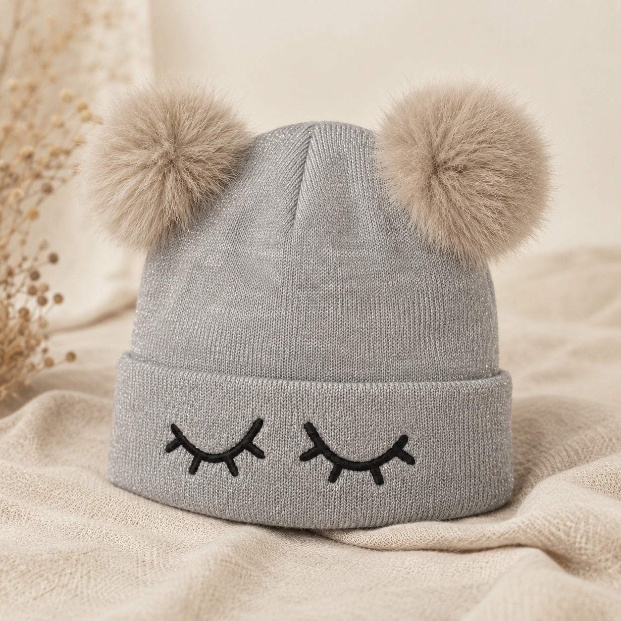 Warm grey acrylic beanie for kids age 12 to 16