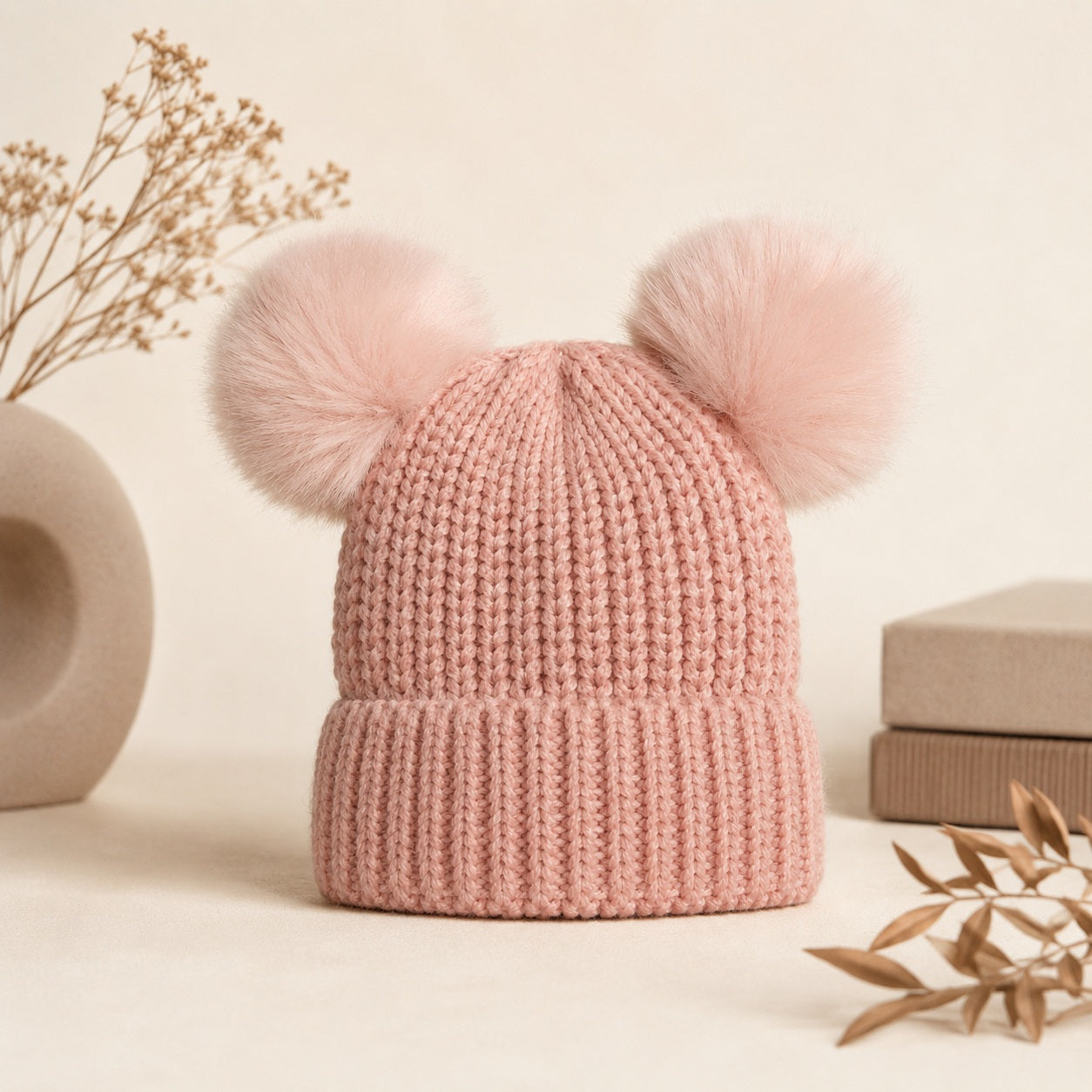 Warm pink acrylic beanie for kids age 12 to 16