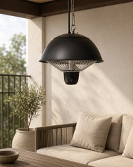 Compact pendant terras verwarmer met zilver metaal grille