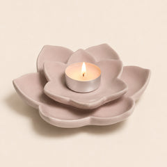 Ceramic flower candle holder in soft pink finish