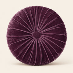 Rindy purple round velvet cushion with pleated design, 38 cm