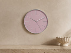 Minimalist pink and silver wall clock for bedroom or living room