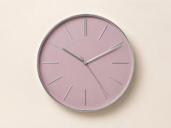 Modern 30 cm pink wall clock with silver rim