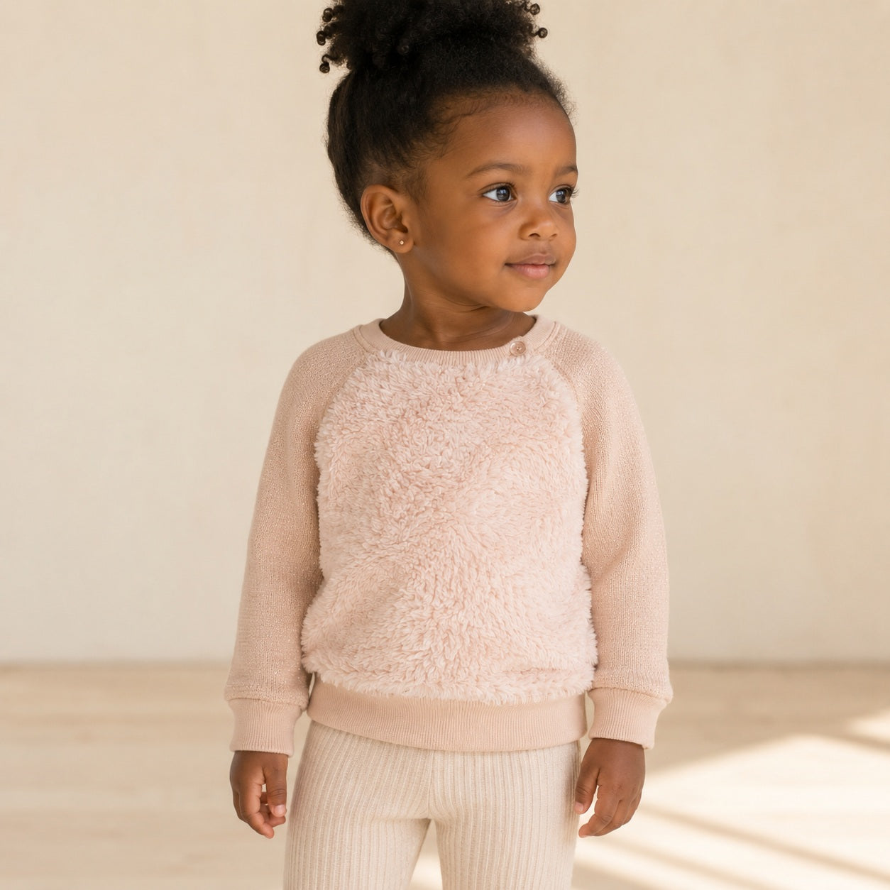 Baby girl fluffy sweatshirt with glitter sleeves size 80