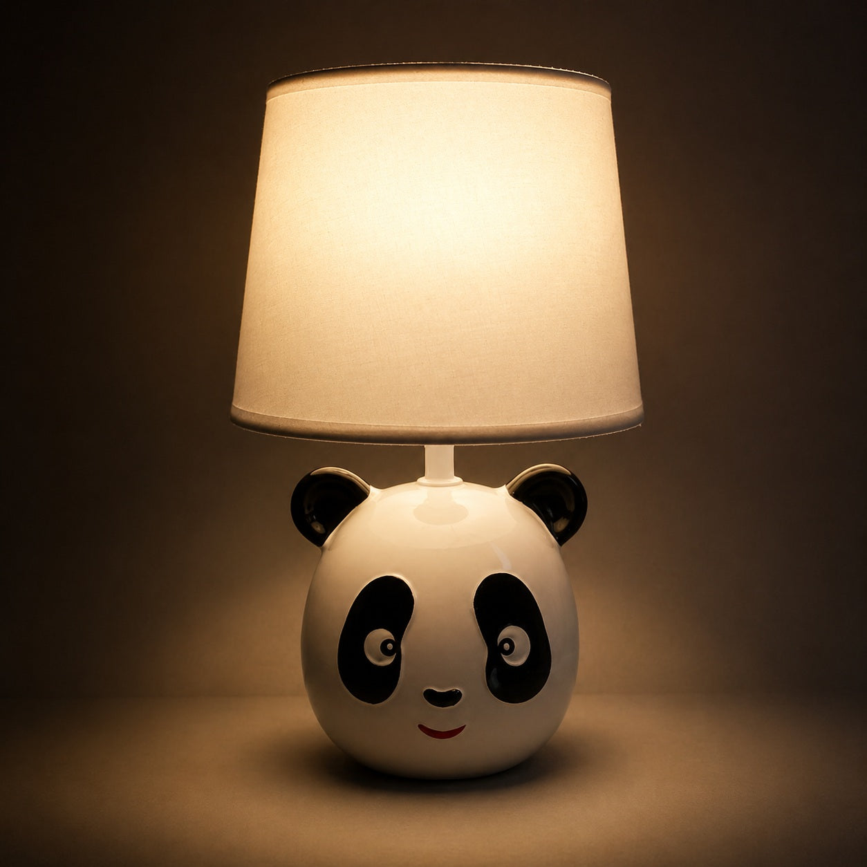 White and black ceramic panda table lamp