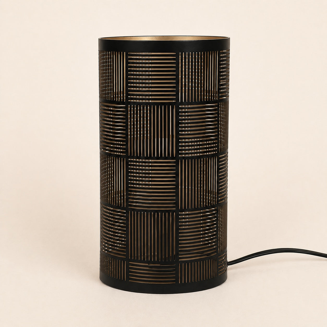 Modern black metal table lamp with gold interior