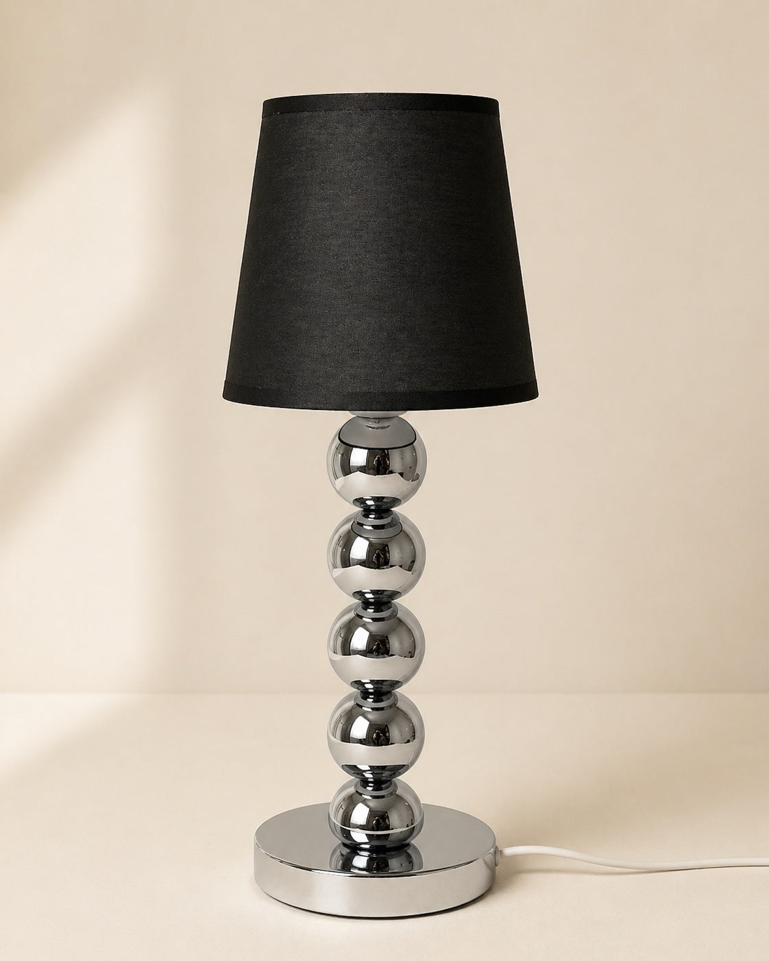 Chrome look tafellamp voet met stacked zilver spheres