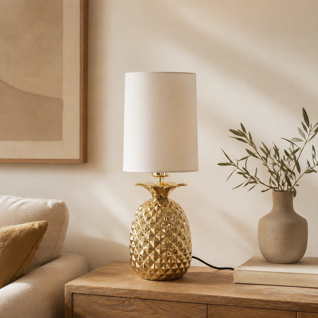 Pinesto gold pineapple table lamp with white shade