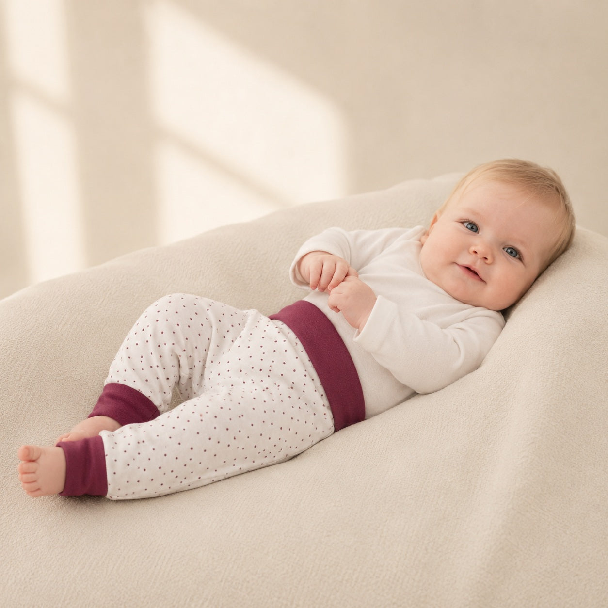Tiny One baby meisje biologisch katoen broek met siren rood stippen
