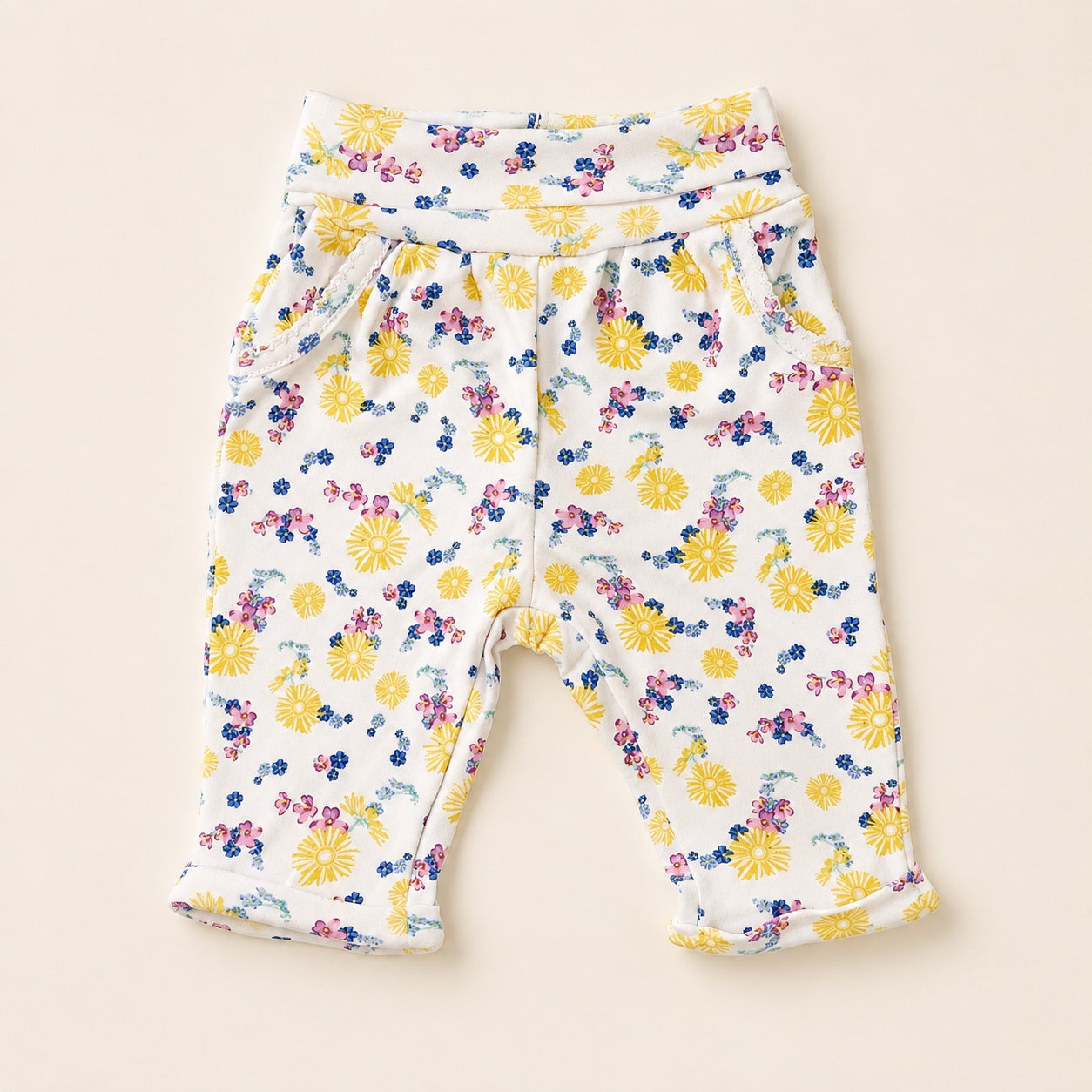 Biologisch katoen baby broek met ruffled pockets maat 56