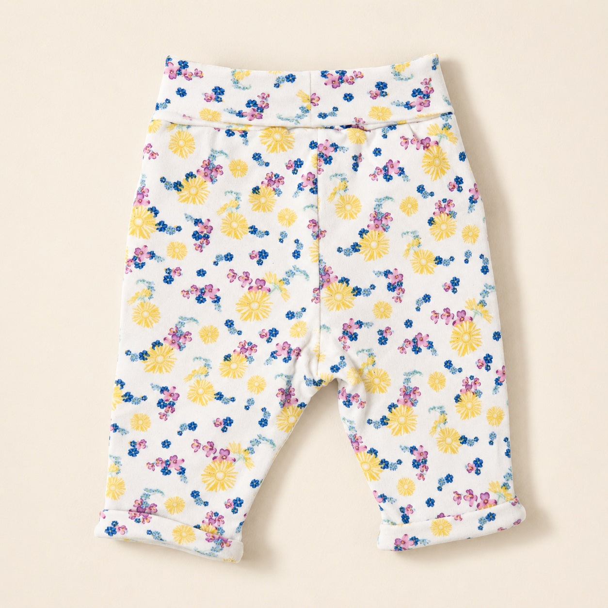 Baby meisje broek met kleurrijke bloem print rolled cuffs