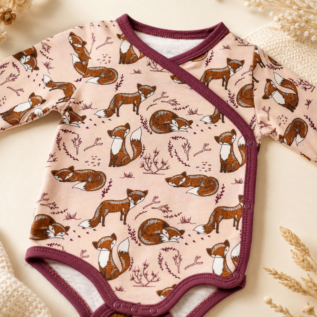 Organic cotton baby romper with long sleeves size 50 56 62