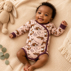 Tiny One baby girl organic cotton wrap romper with fox print