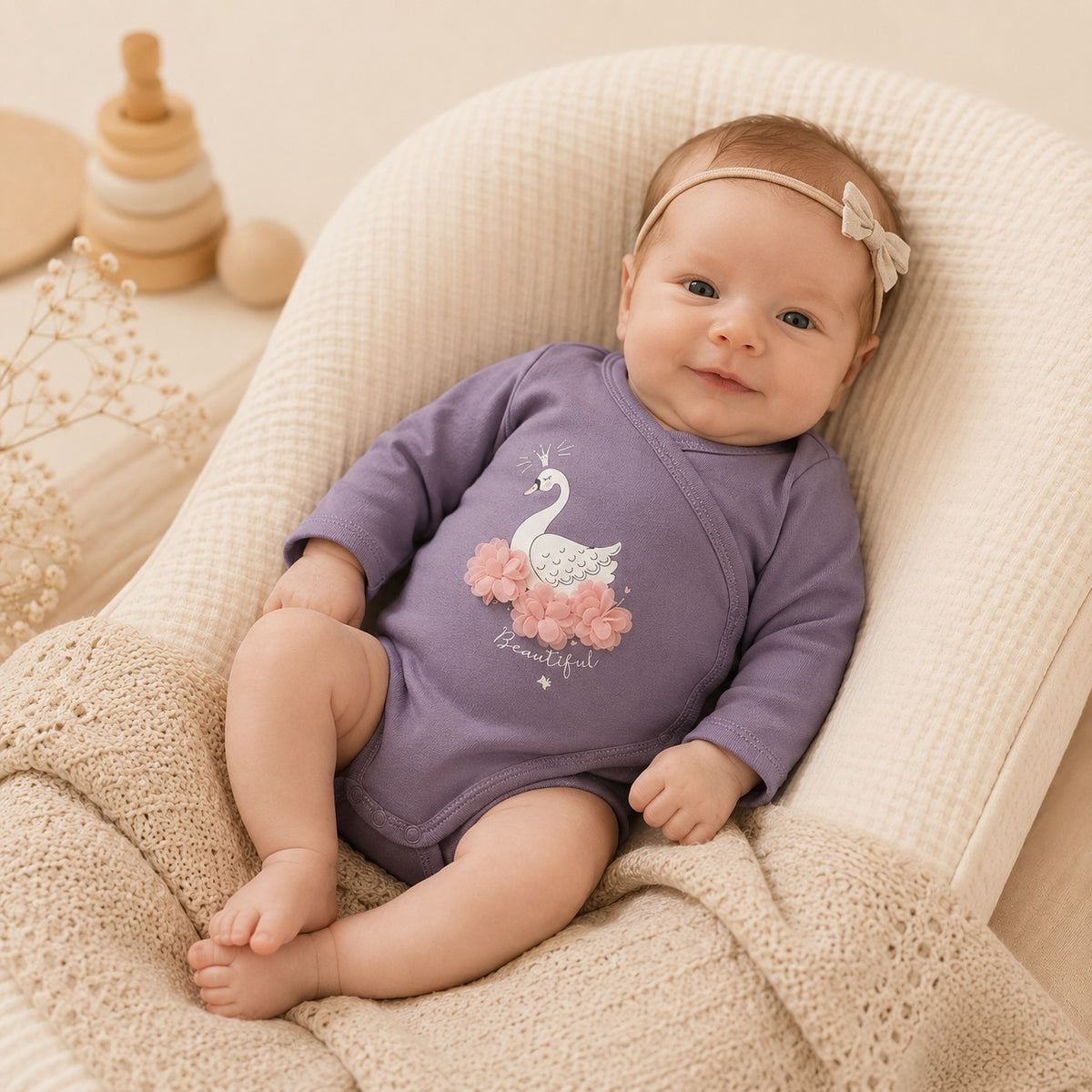 Tiny One paars baby romper met Beautiful zwaan print