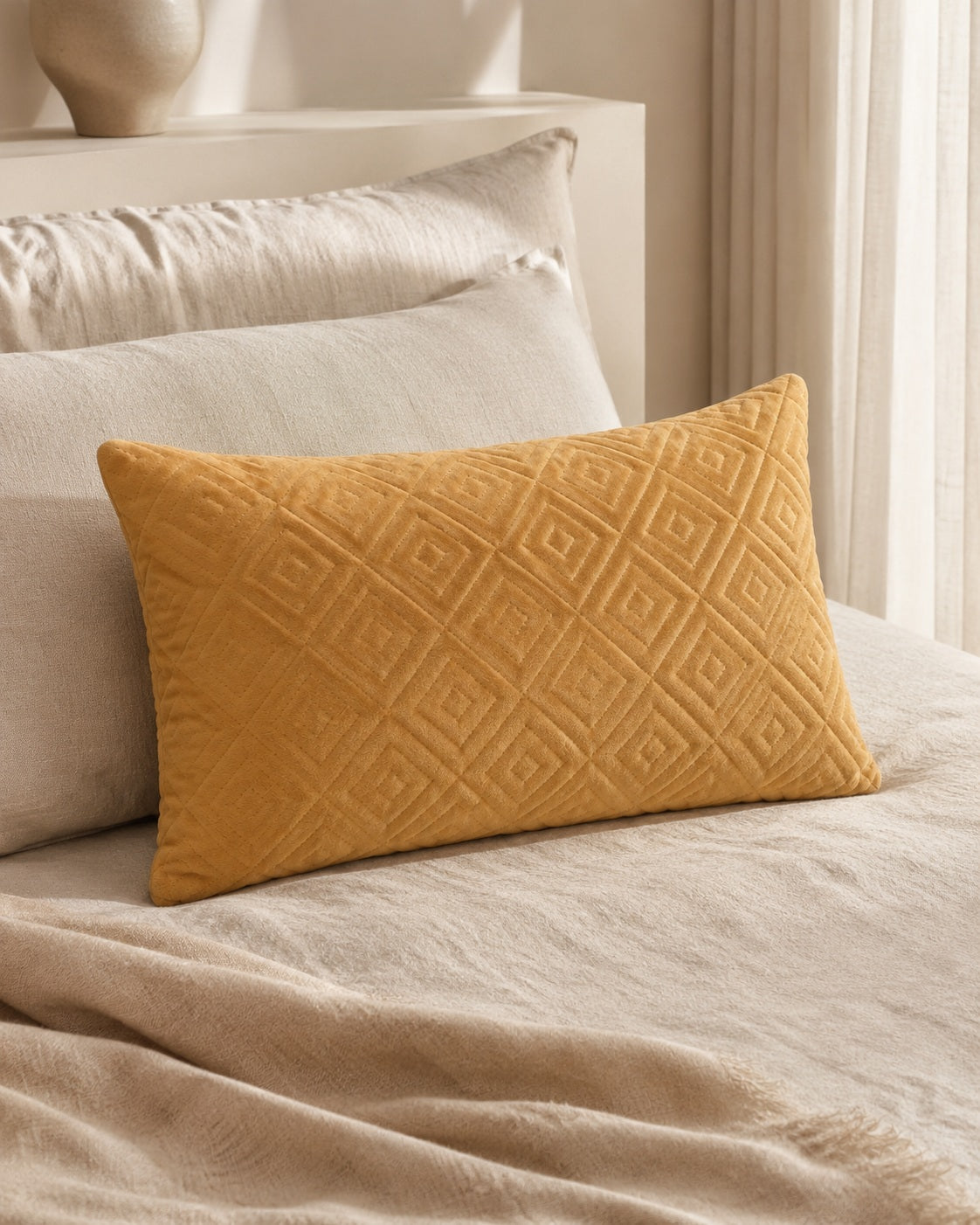 Vendel decorative lumbar pillow with soft quilted texture